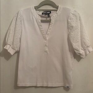 DKNY White Eyelet Sleeve Women's Blouse